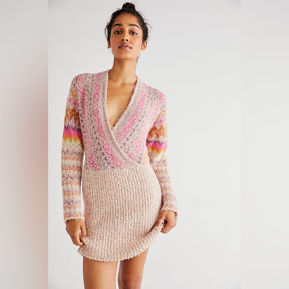 Free People Forever Fair Isle long sleeve knit sweater dress L